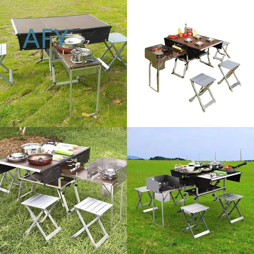 Camping Cooking Dining Set - Przenośny składany wózek gastronomiczny do gotowania